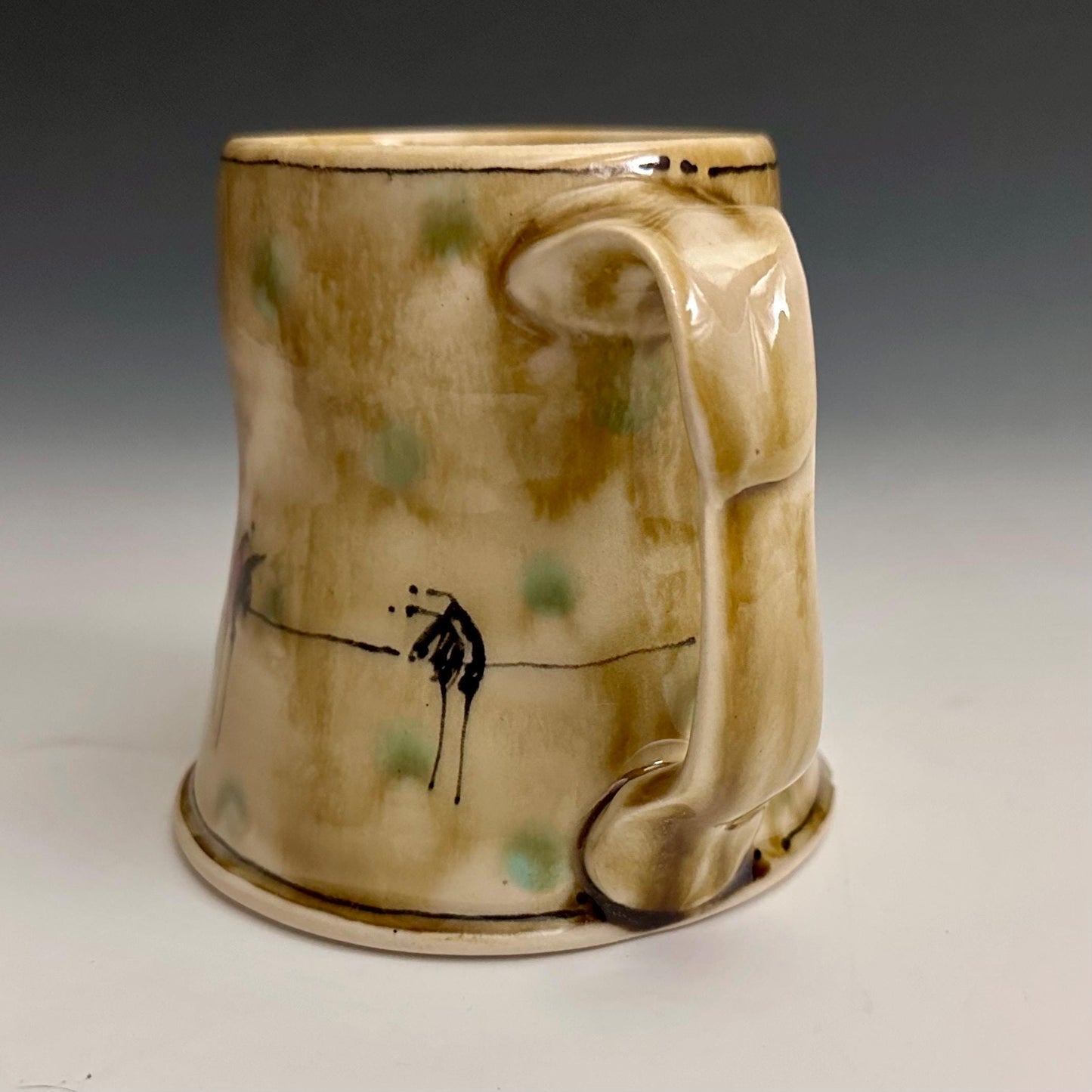 Little Bird on a Wire Love Coffee Cup Stoneware Mug Handmade Pottery Mug Red Cherry Blossom Polka Dots NO301