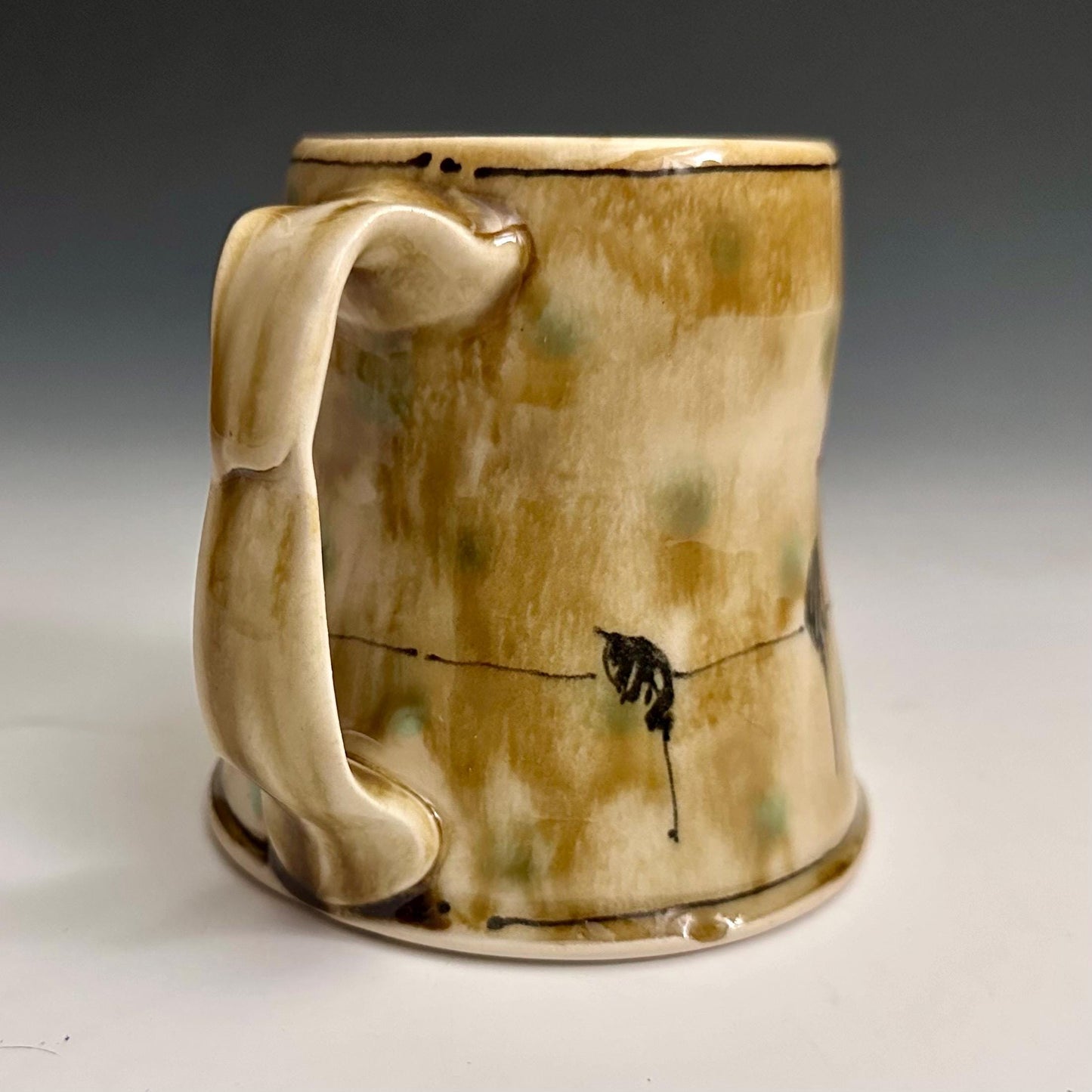 Little Bird on a Wire Love Coffee Cup Stoneware Mug Handmade Pottery Mug Red Cherry Blossom Polka Dots NO301