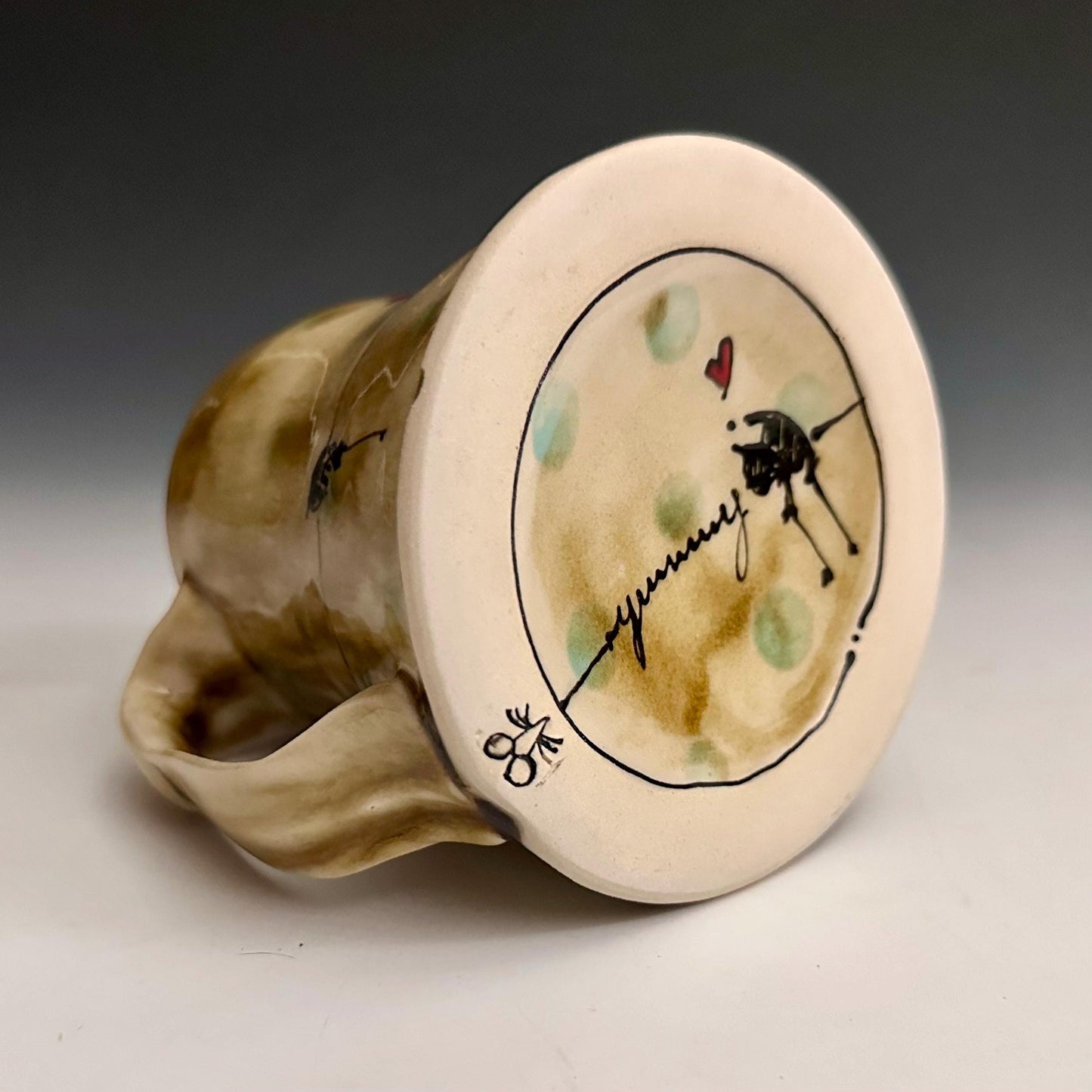Little Bird on a Wire Love Coffee Cup Stoneware Mug Handmade Pottery Mug Red Cherry Blossom Polka Dots NO301