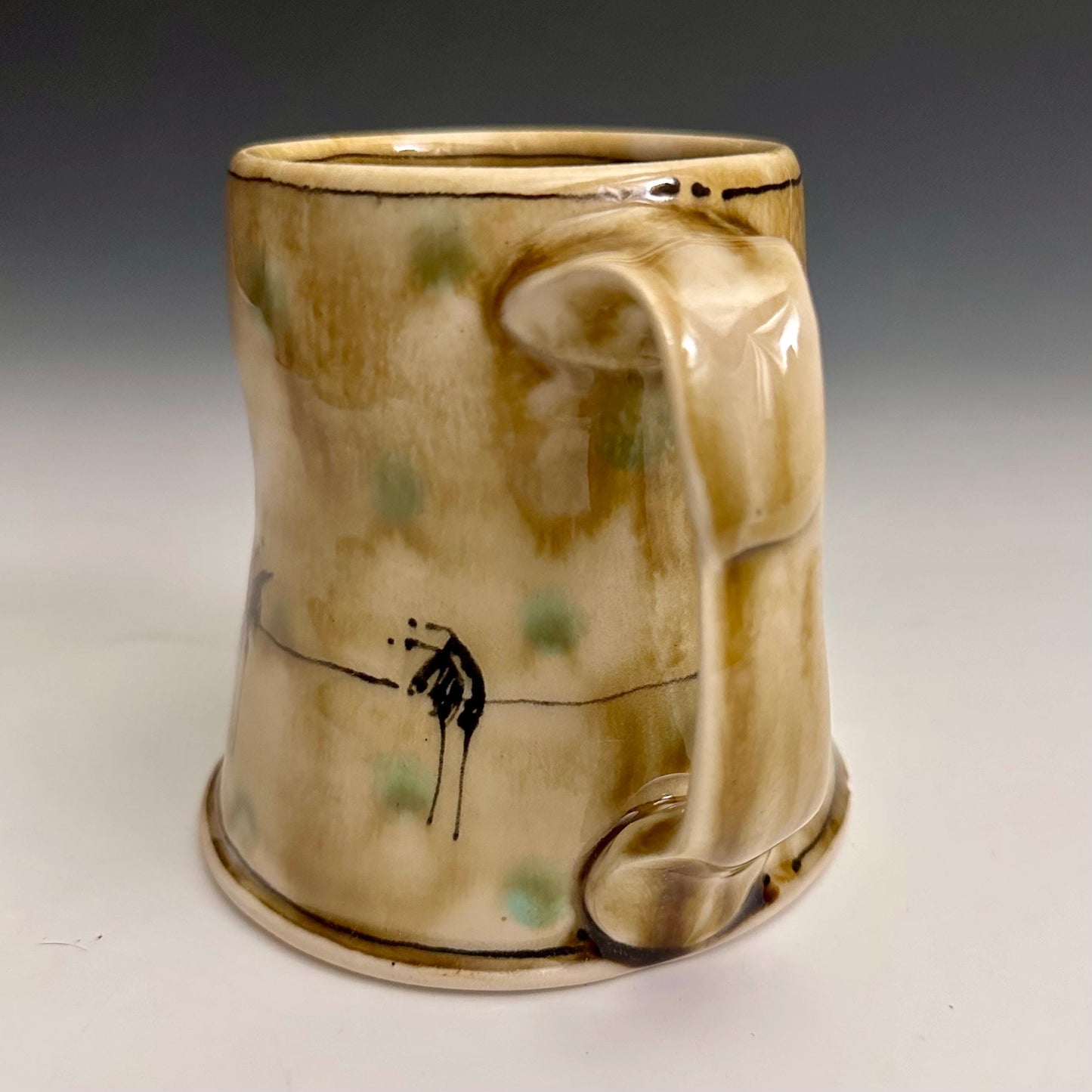 Little Bird on a Wire Love Coffee Cup Stoneware Mug Handmade Pottery Mug Red Cherry Blossom Polka Dots NO301