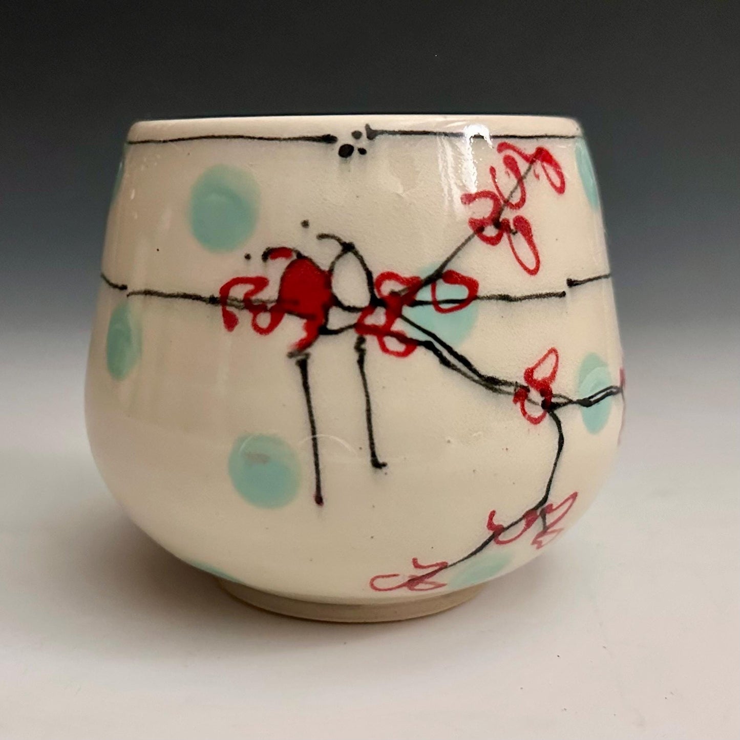 Cherry Blossom Yunomi Handleless Mug Wine Glass Red Flowers NO309