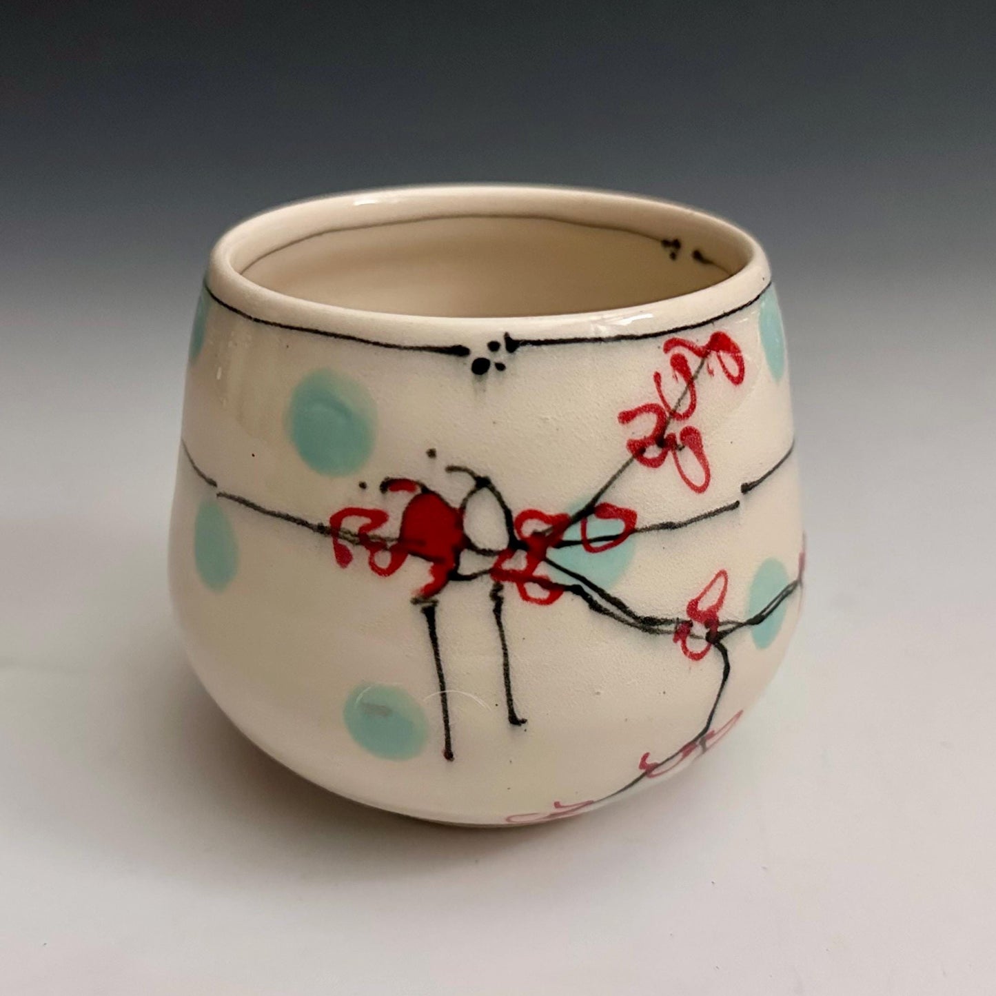 Cherry Blossom Yunomi Handleless Mug Wine Glass Red Flowers NO309