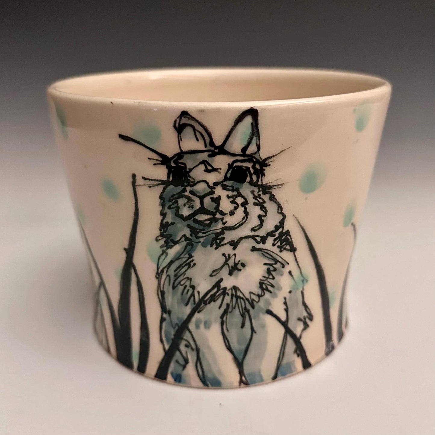 Twin Bunnies in the Grass Handmade Planter Pot
