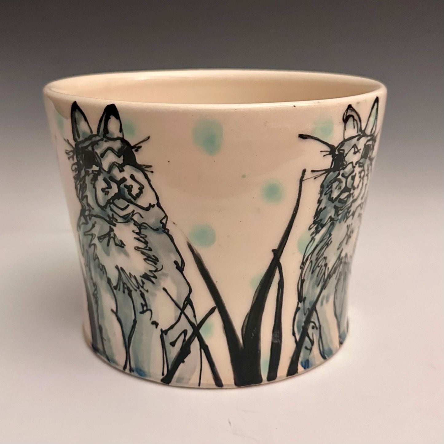 Twin Bunnies in the Grass Handmade Planter Pot
