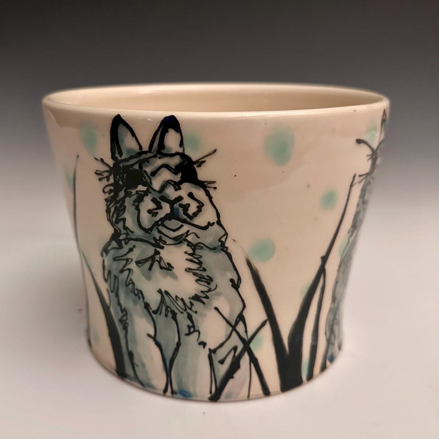 Twin Bunnies in the Grass Handmade Planter Pot