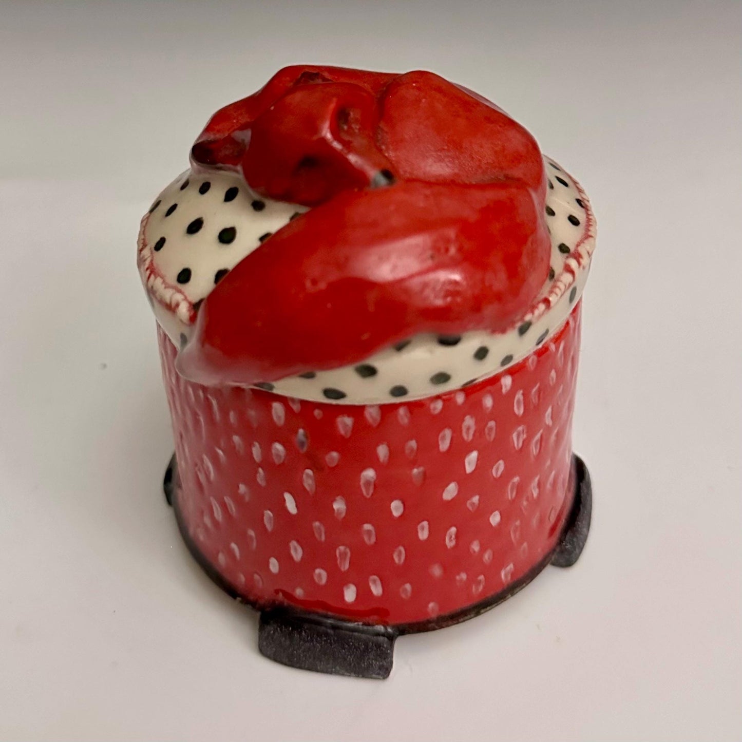 Red Fox Strawberry Jewelry Box Handmade Clay Box