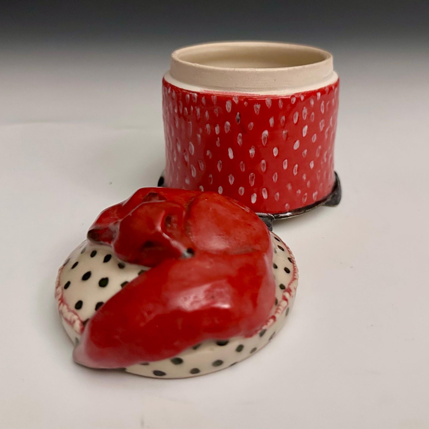 Red Fox Strawberry Jewelry Box Handmade Clay Box