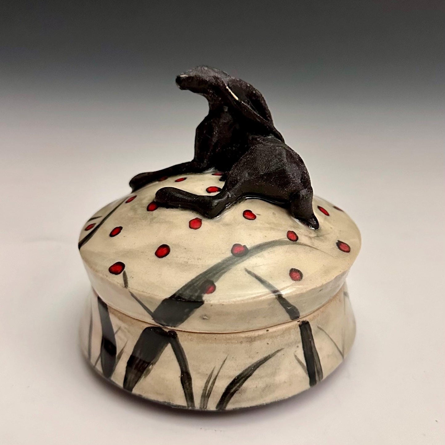 Clay Jewelry Box Hare Rabbit Bunny Whimsical Sculpture Box