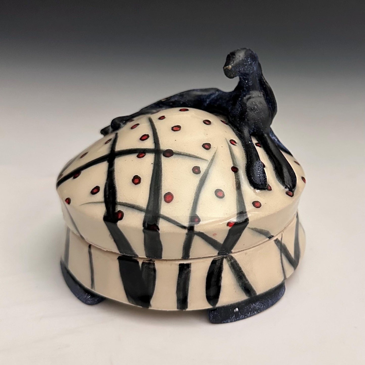 Clay Jewelry Box Hare Rabbit Bunny Blue Sparkle Whimsical Sculpture Box