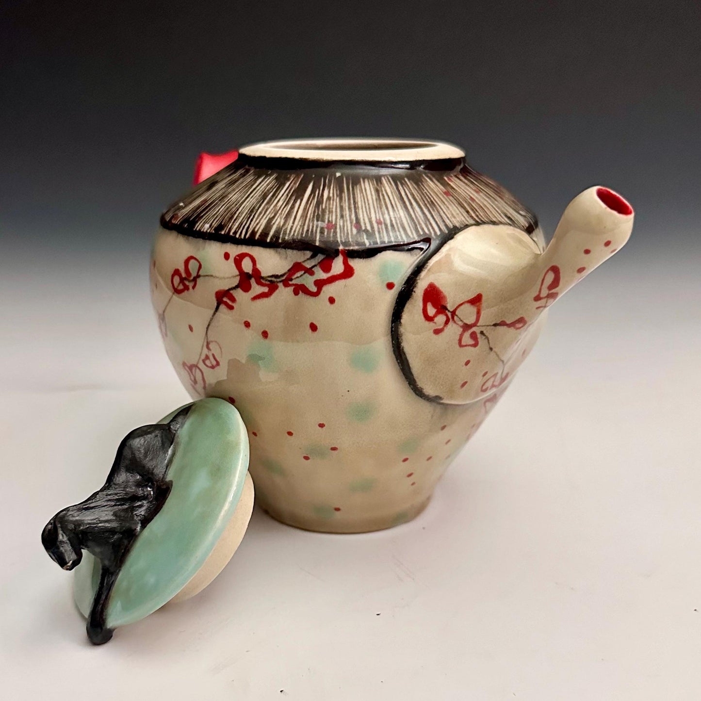 Cherry Blossom Bunny Polka Dot Teapot Personal Teapot