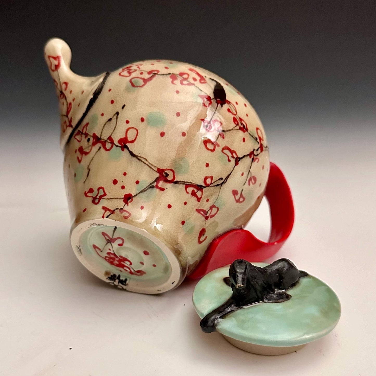 Cherry Blossom Bunny Polka Dot Teapot Personal Teapot