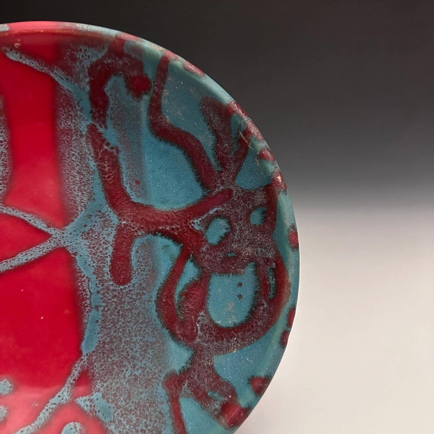 Handmade Stoneware Plate Red and Turquoise 69D