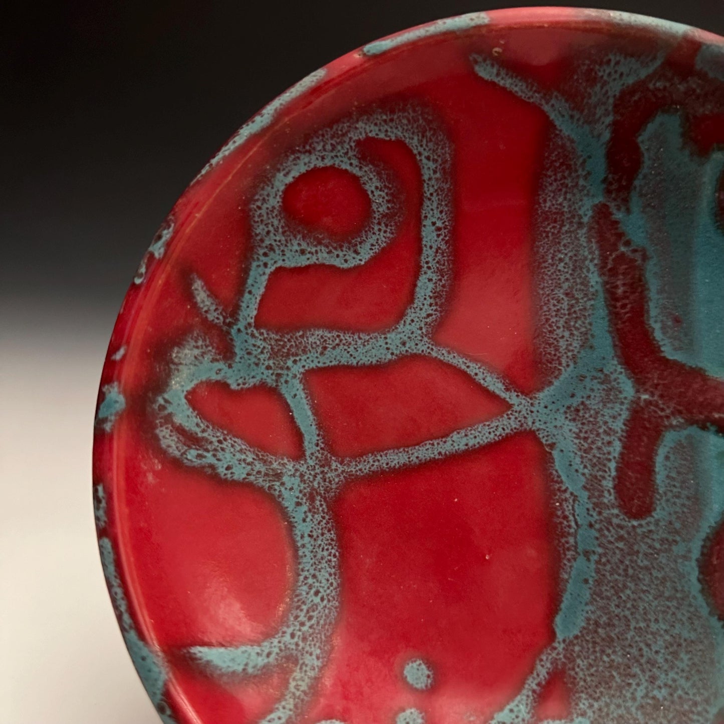 Handmade Stoneware Plate Red and Turquoise 69D