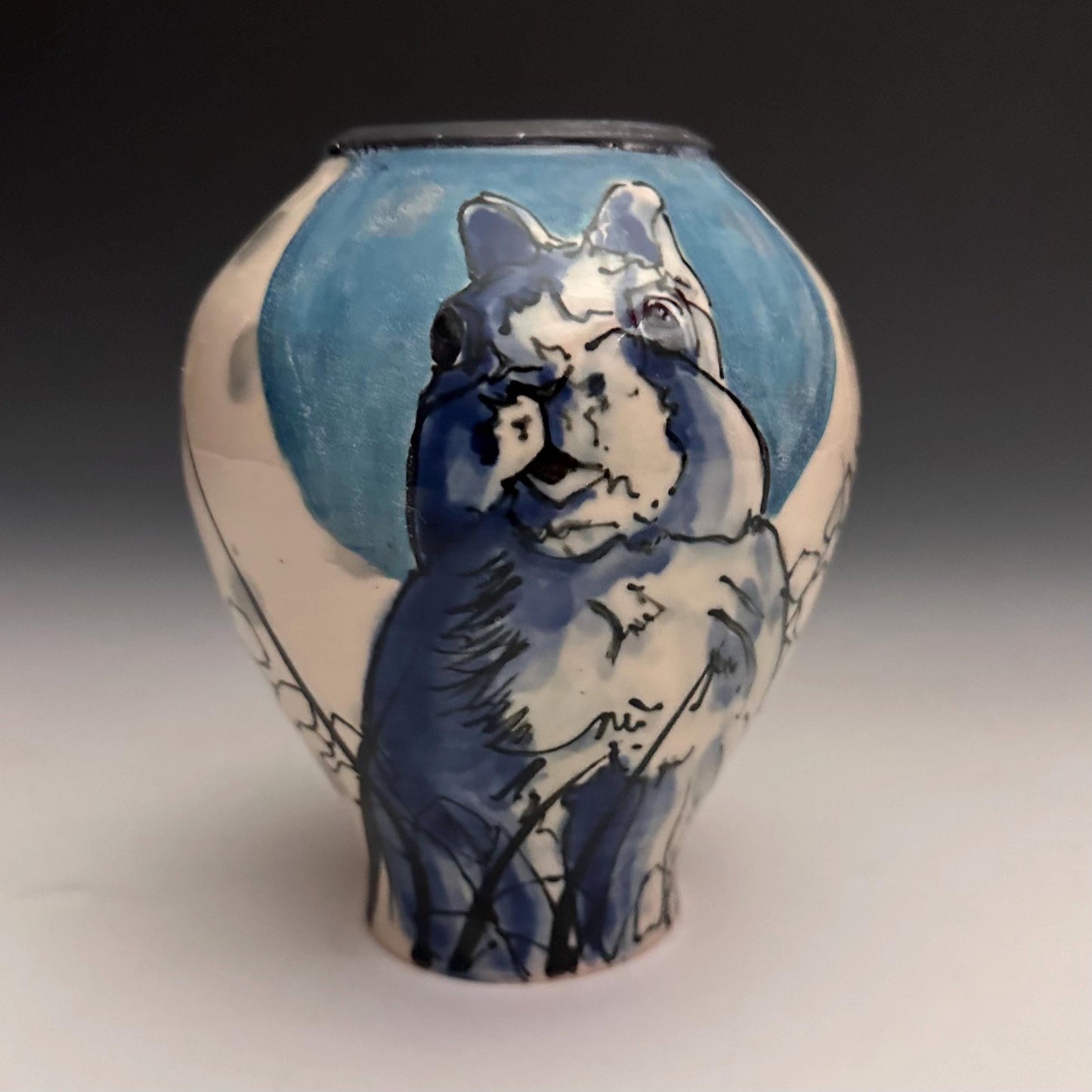 Pottery Vase Bunny in the Moonlight Vase Illustrated Vase N010