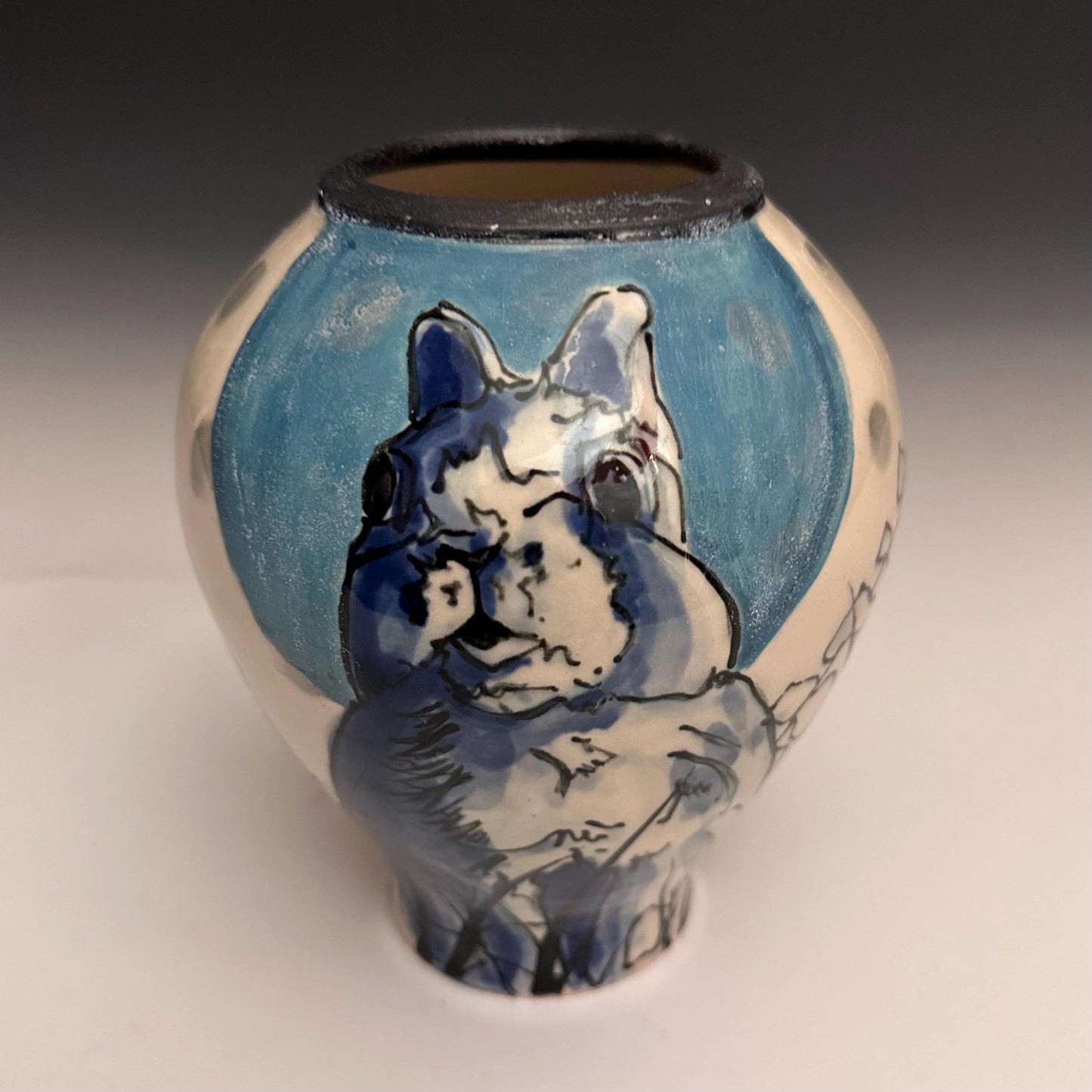Pottery Vase Bunny in the Moonlight Vase Illustrated Vase N010