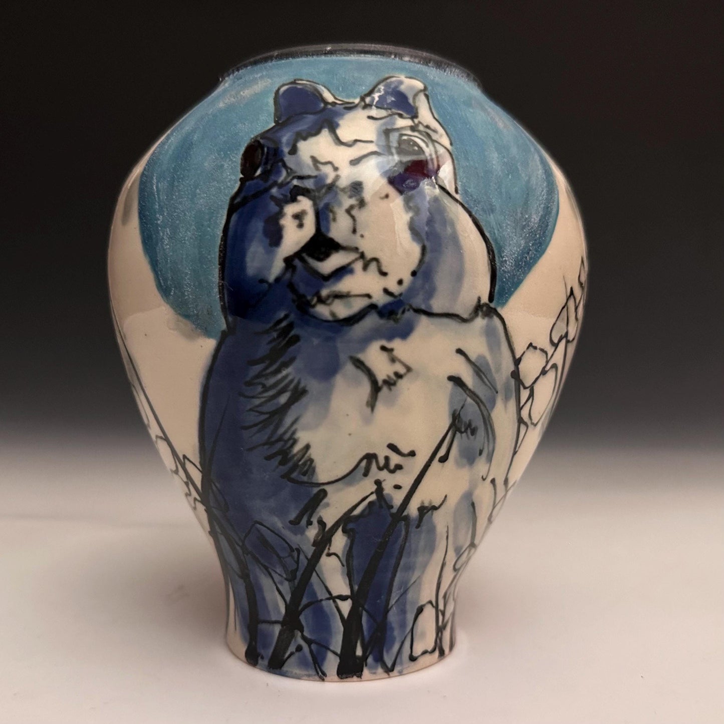 Pottery Vase Bunny in the Moonlight Vase Illustrated Vase N010