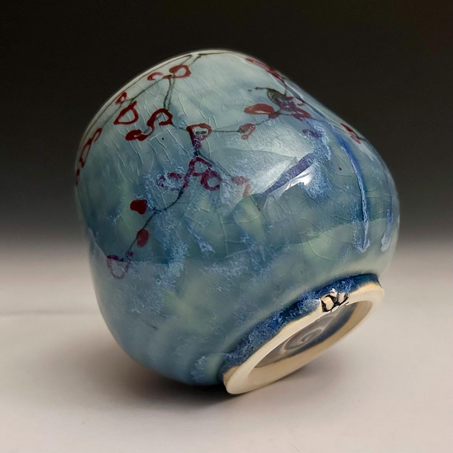 Yunomi Pottery Cup Rain and Cherry Blossom Blue Handmade Mug N013