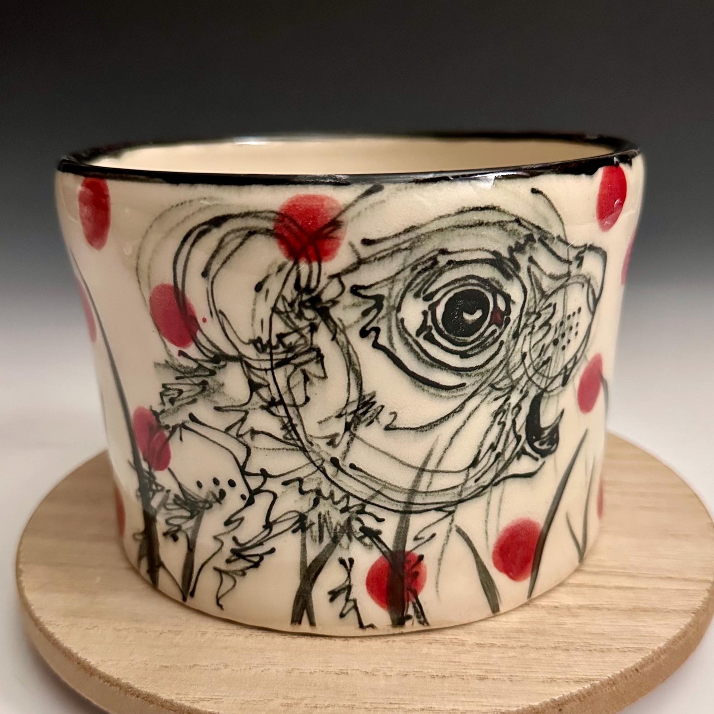 Pottery Planter Bunny in the Grass and Pink Dots Handmade Planter Pot