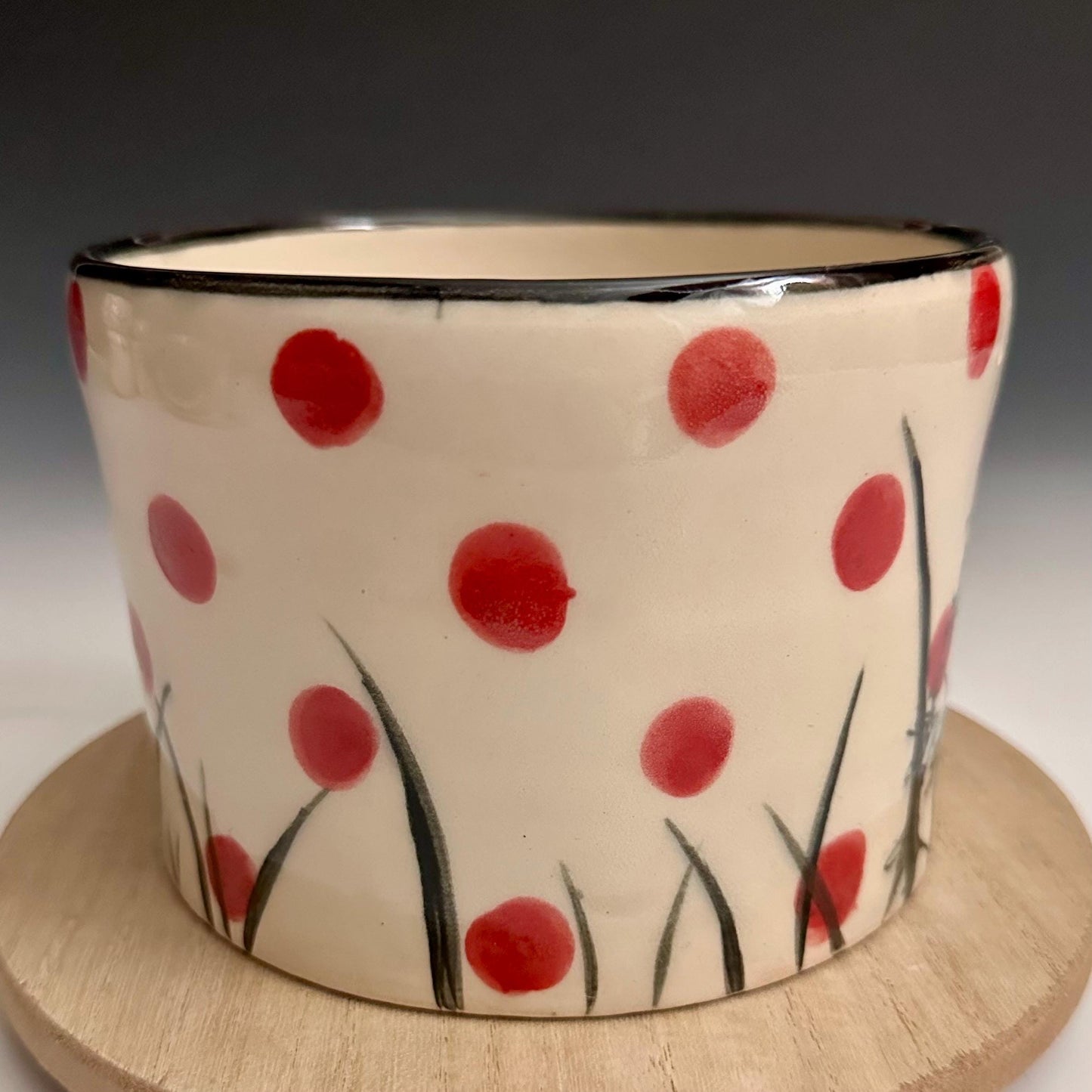 Pottery Planter Bunny in the Grass and Pink Dots Handmade Planter Pot