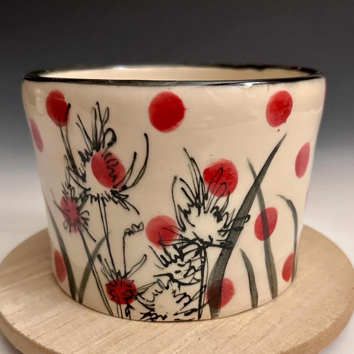 Pottery Planter Bunny in the Grass and Pink Dots Handmade Planter Pot