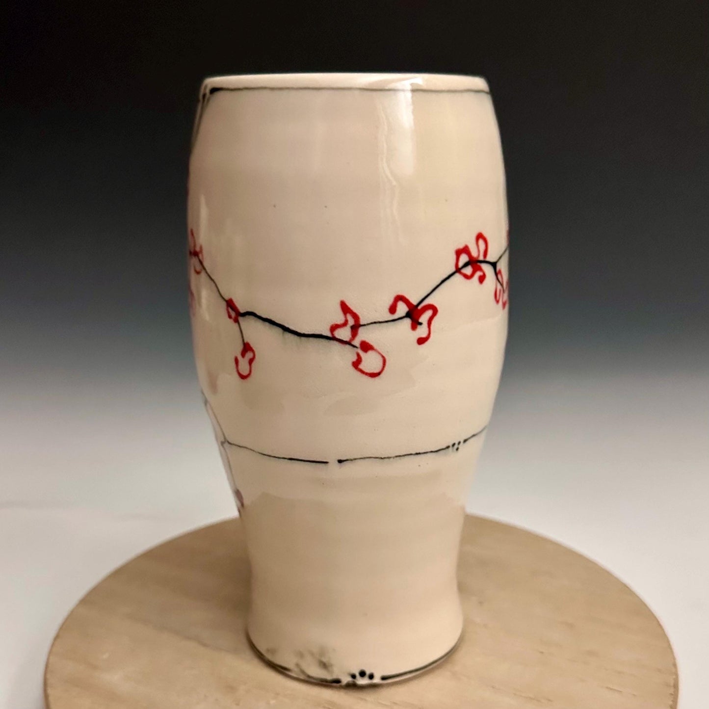 Cherry Blossom Pottery Glass Cup Bird on a Wire NO319