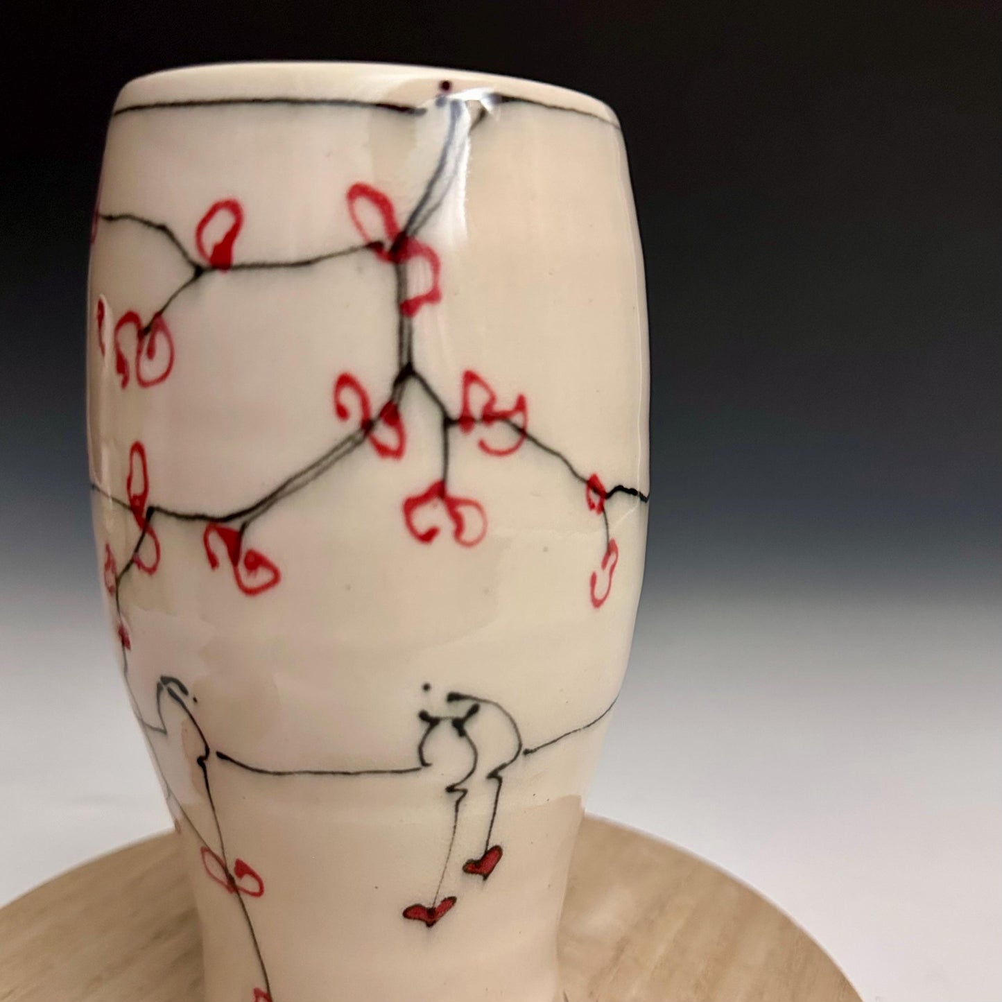 Cherry Blossom Pottery Glass Cup Bird on a Wire NO319