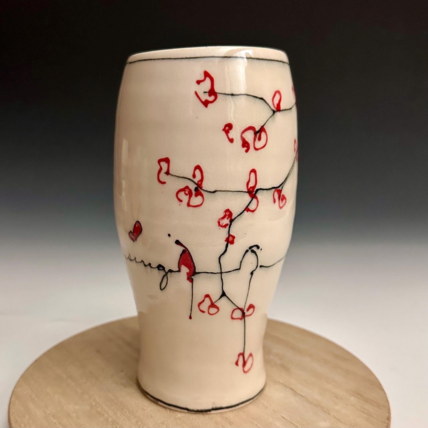 Cherry Blossom Pottery Glass Cup Bird on a Wire NO319