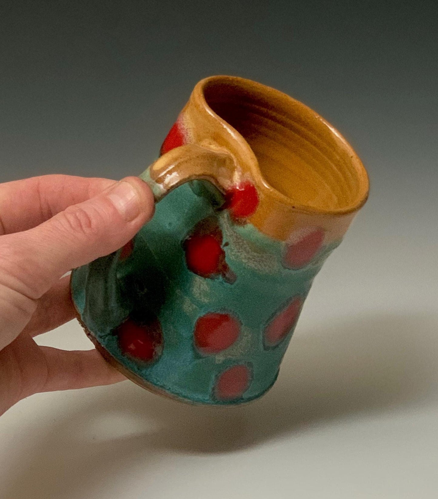 Rustic Red & Turquoise Polka Dot Stoneware Mug - Handcrafted Coffee Cup 9