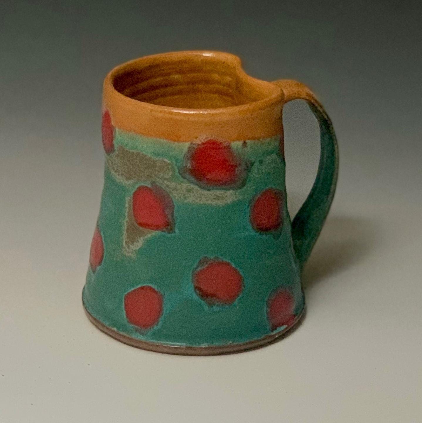 Rustic Red & Turquoise Polka Dot Stoneware Mug - Handcrafted Coffee Cup 9