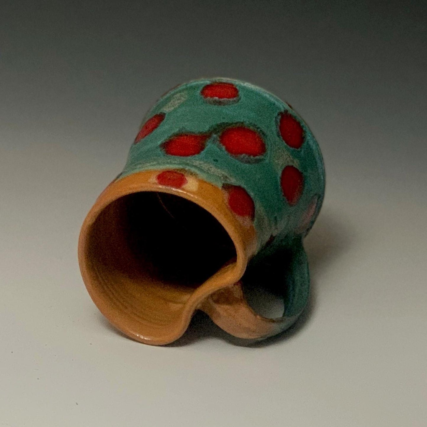 Rustic Red & Turquoise Polka Dot Stoneware Mug - Handcrafted Coffee Cup 9