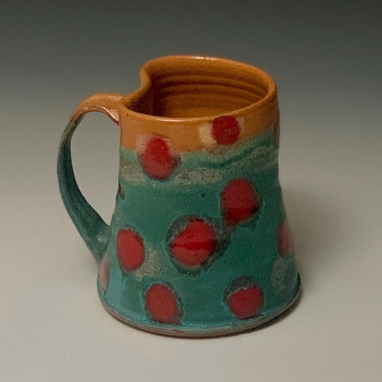 Rustic Red & Turquoise Polka Dot Stoneware Mug - Handcrafted Coffee Cup 9