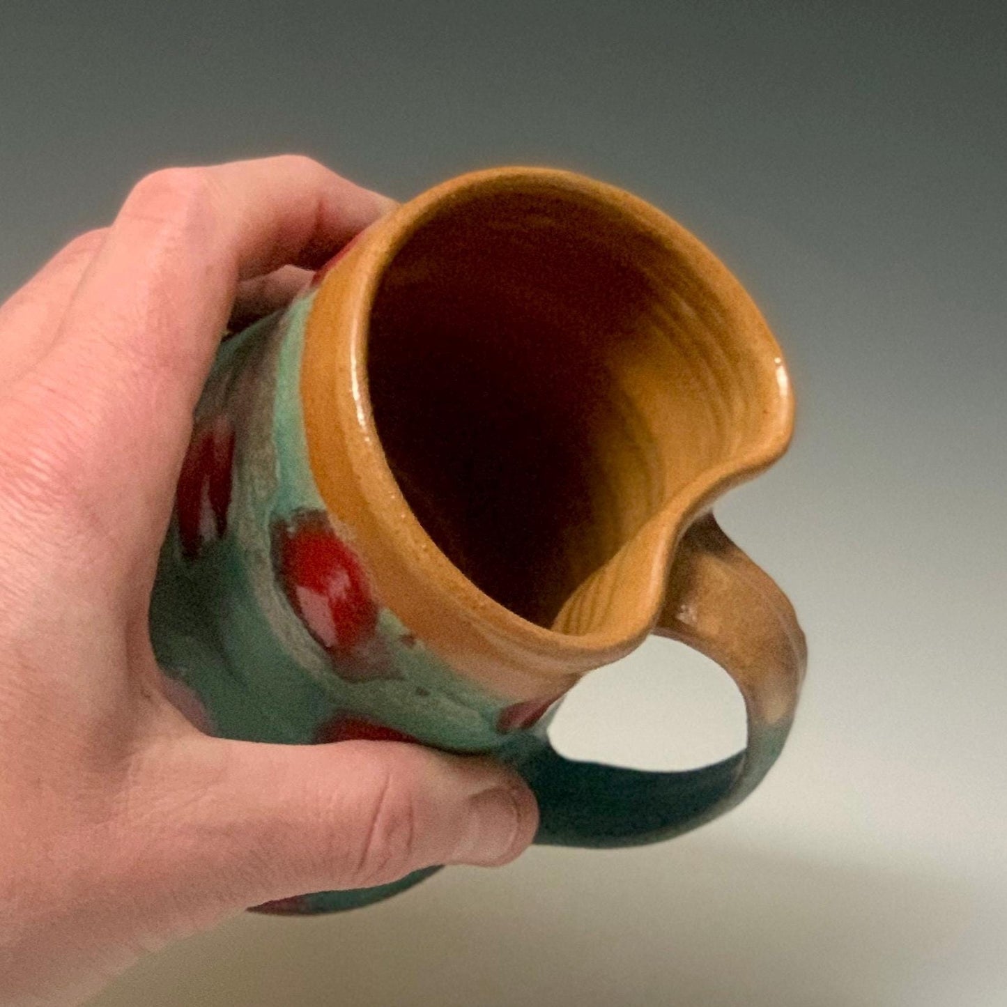 Rustic Red & Turquoise Polka Dot Stoneware Mug - Handcrafted Coffee Cup 9