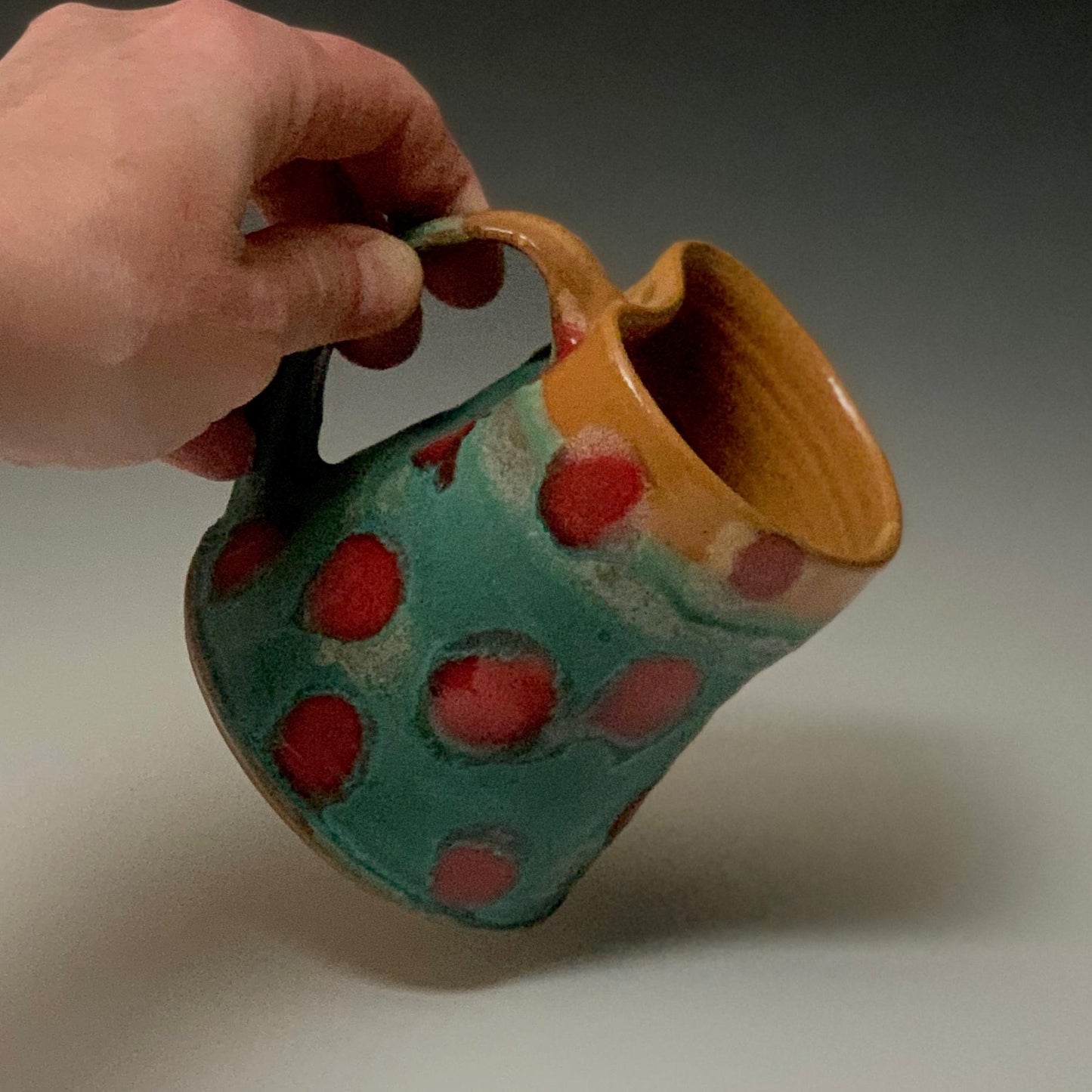 Rustic Red & Turquoise Polka Dot Stoneware Mug - Handcrafted Coffee Cup 9