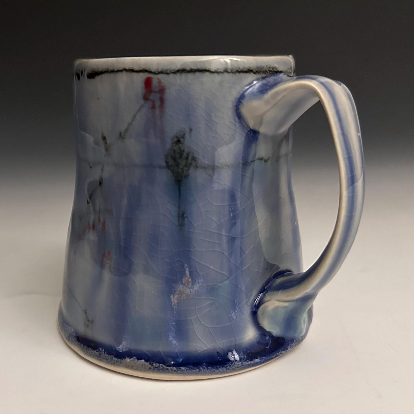 Pottery Mug Blue Coffee Cup Stoneware Mug Handmade Pottery Mug Red Cherry Blossom Polka Dots NO14
