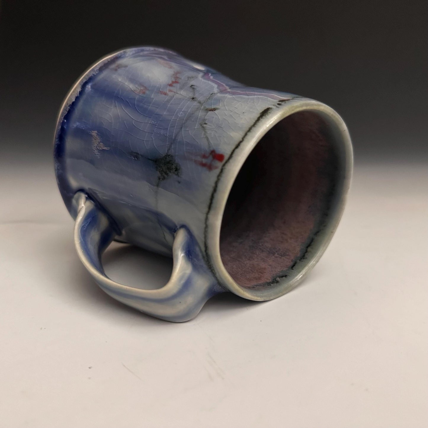 Pottery Mug Blue Coffee Cup Stoneware Mug Handmade Pottery Mug Red Cherry Blossom Polka Dots NO14