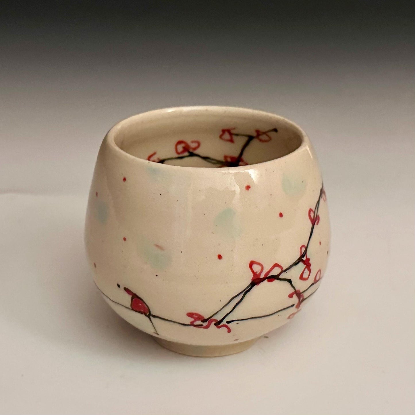 Cherry Blossom Yunomi Handleless Mug Wine Glass Red Flowers A2425