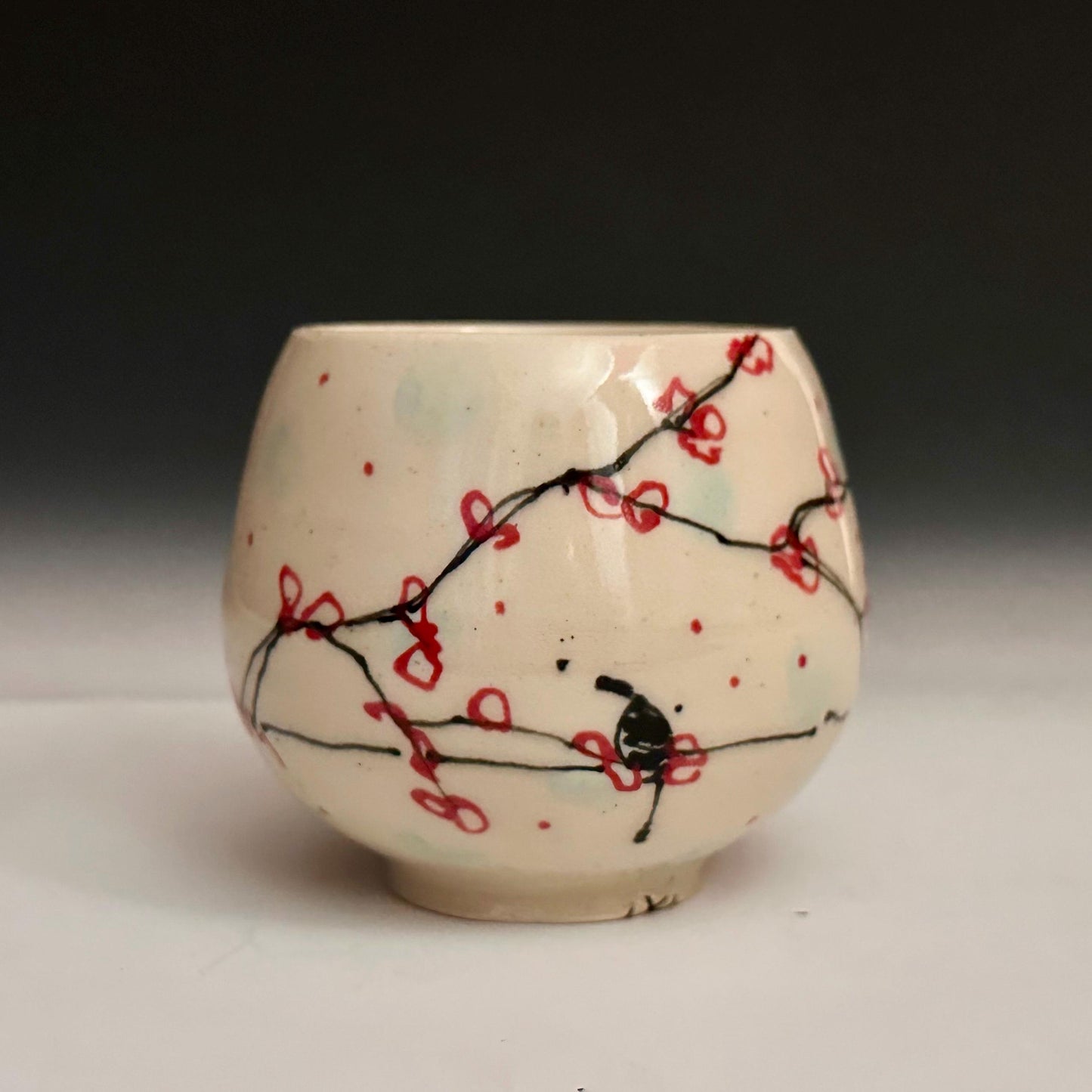 Cherry Blossom Yunomi Handleless Mug Wine Glass Red Flowers A2425