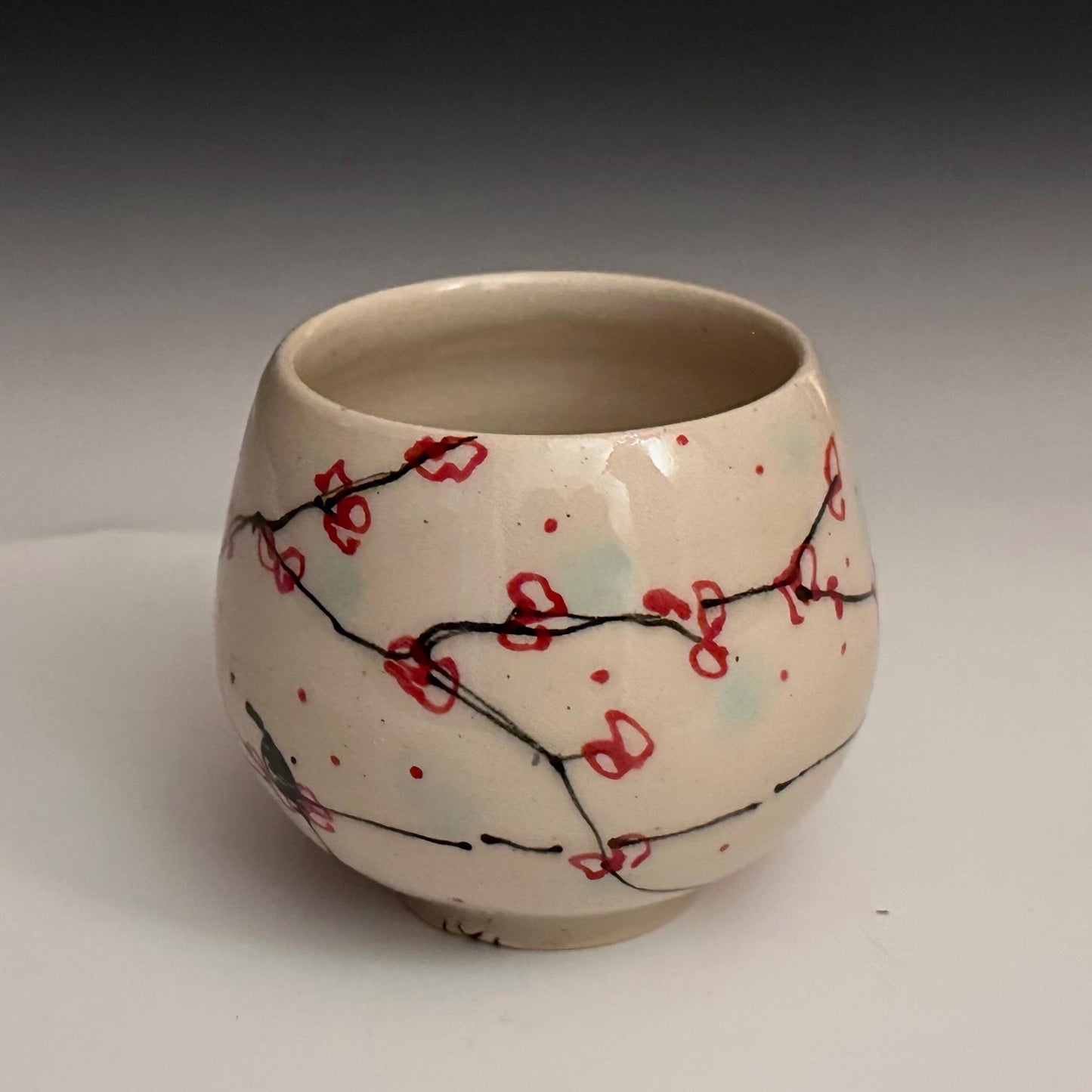 Cherry Blossom Yunomi Handleless Mug Wine Glass Red Flowers A2425