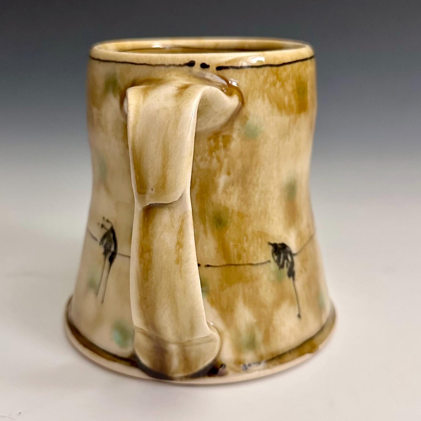 Little Bird on a Wire Love Coffee Cup Stoneware Mug Handmade Pottery Mug Red Cherry Blossom Polka Dots NO301
