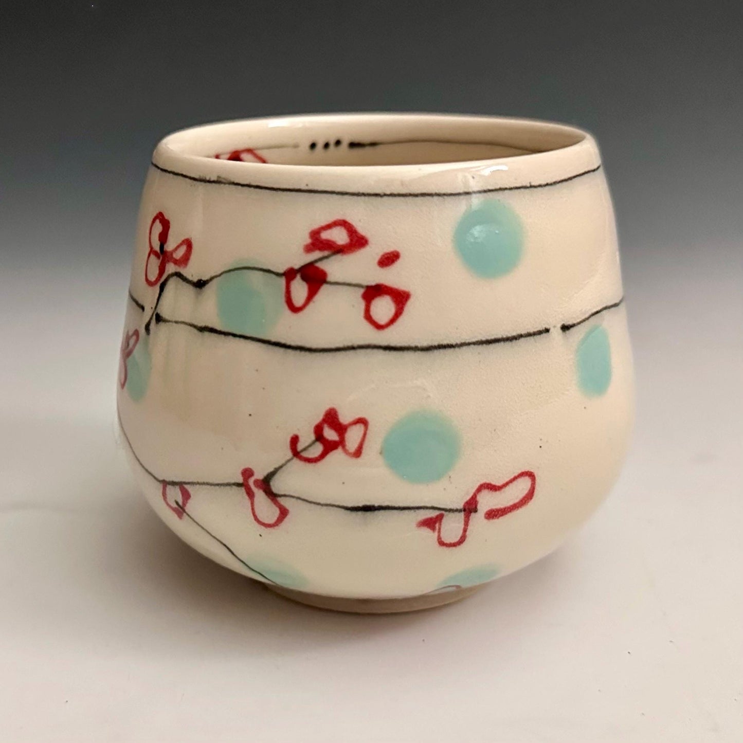 Cherry Blossom Yunomi Handleless Mug Wine Glass Red Flowers NO309