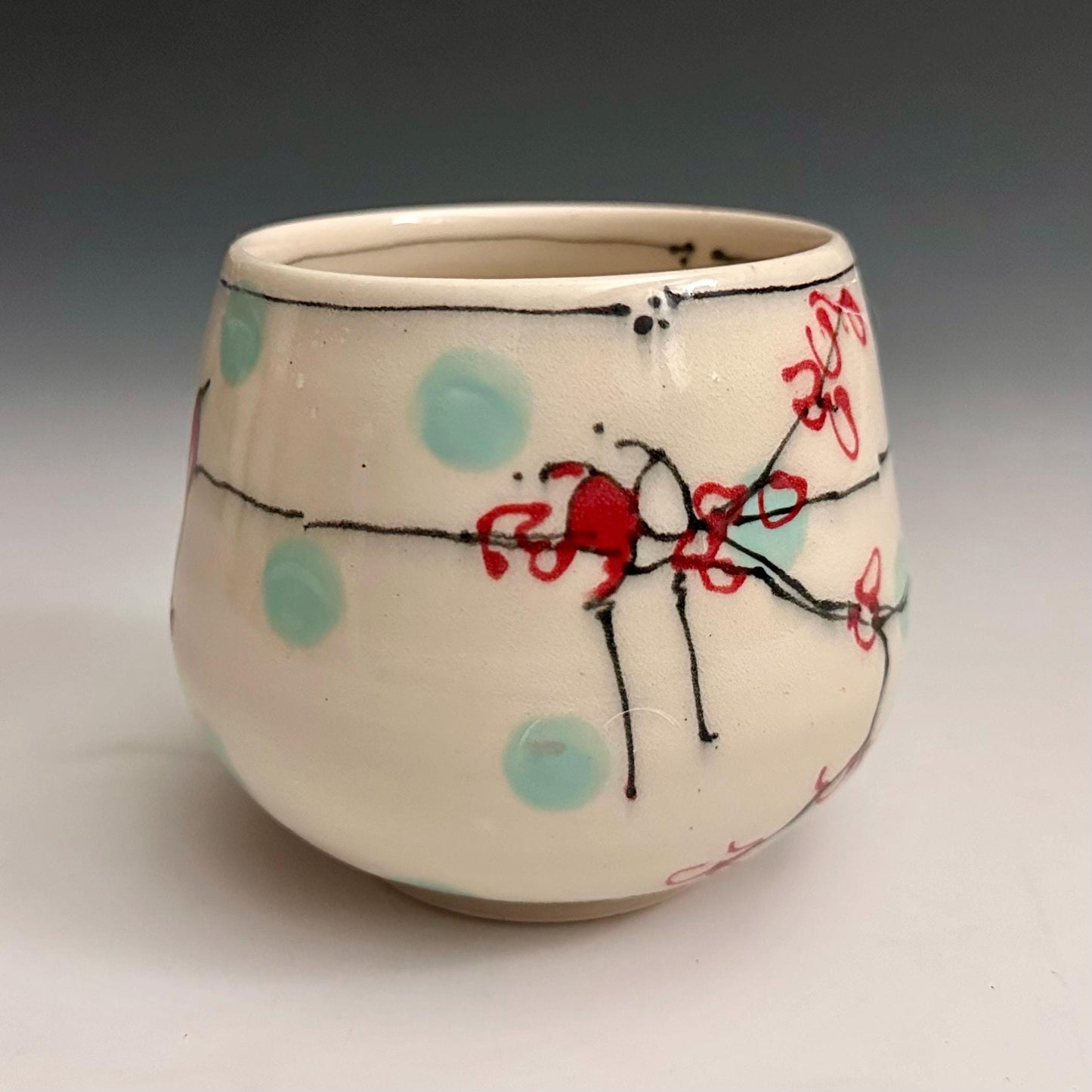 Cherry Blossom Yunomi Handleless Mug Wine Glass Red Flowers NO309