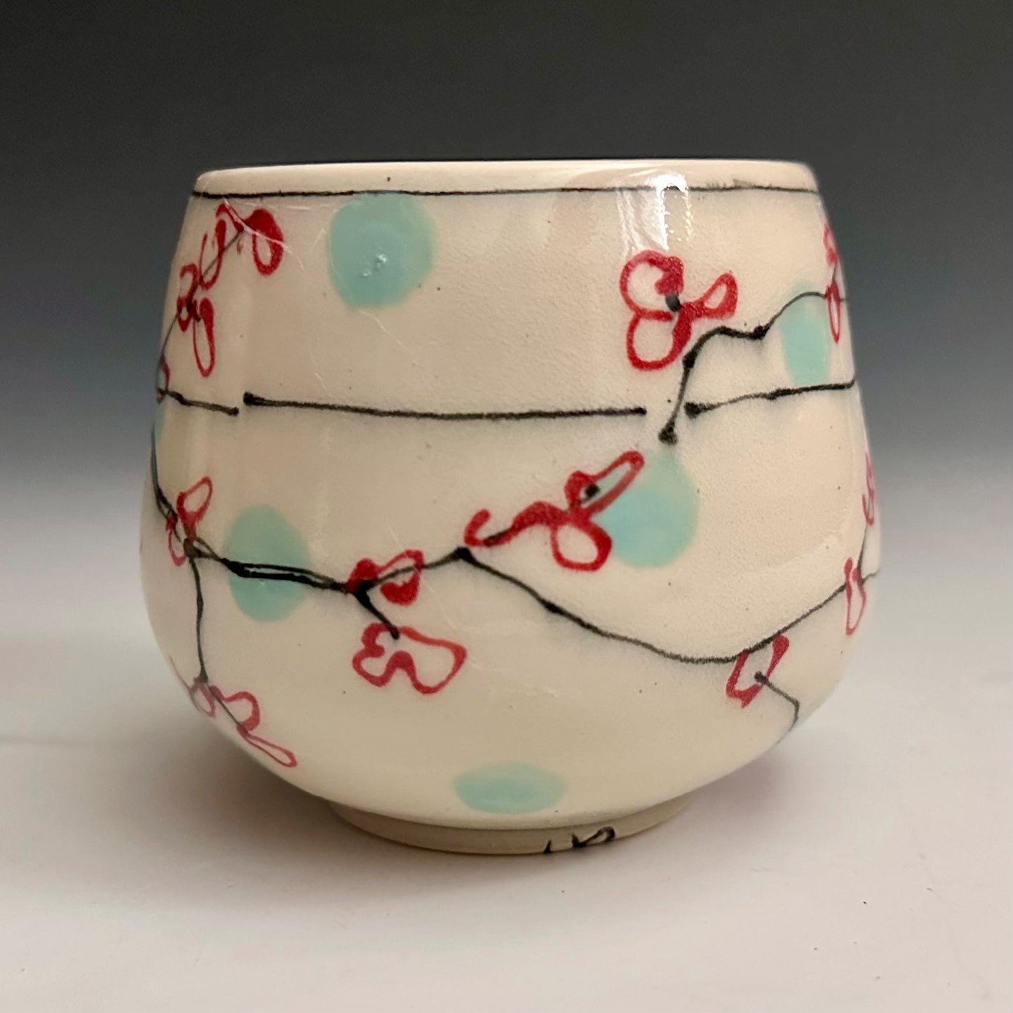 Cherry Blossom Yunomi Handleless Mug Wine Glass Red Flowers NO309