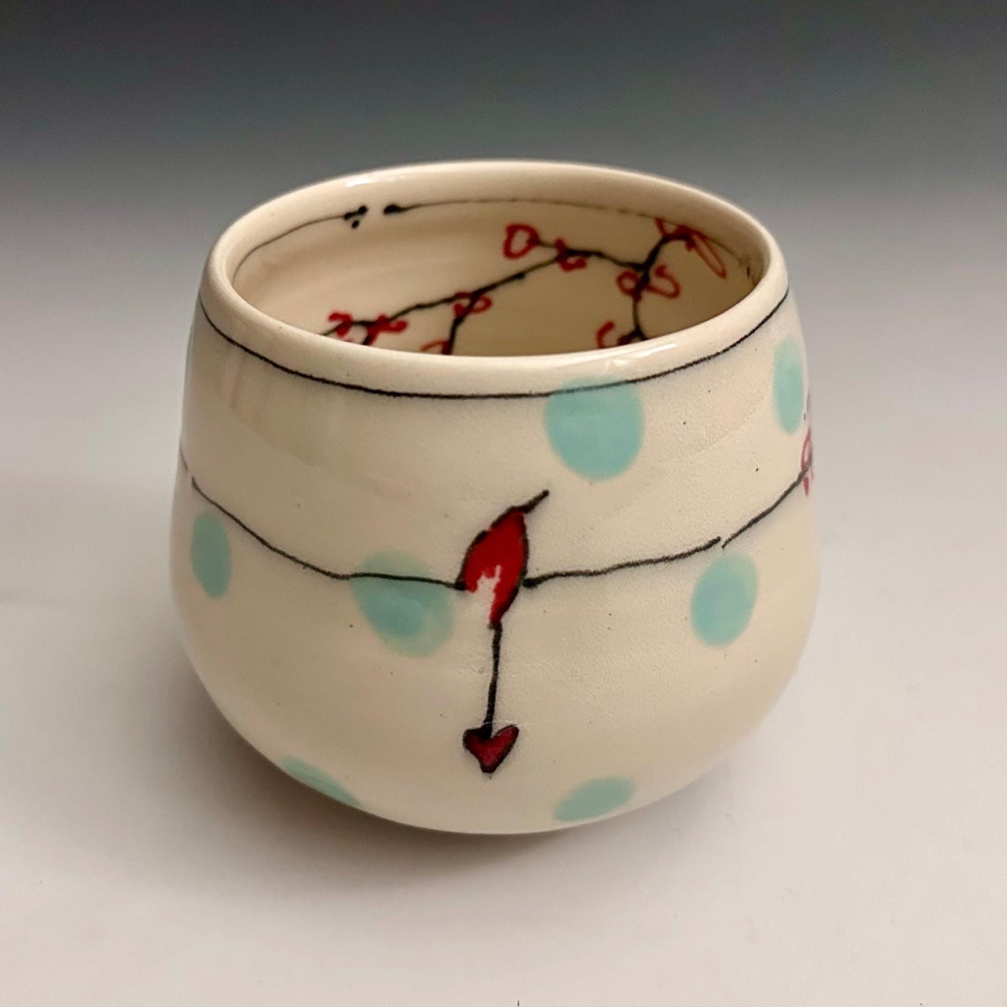 Cherry Blossom Yunomi Handleless Mug Wine Glass Red Flowers NO309
