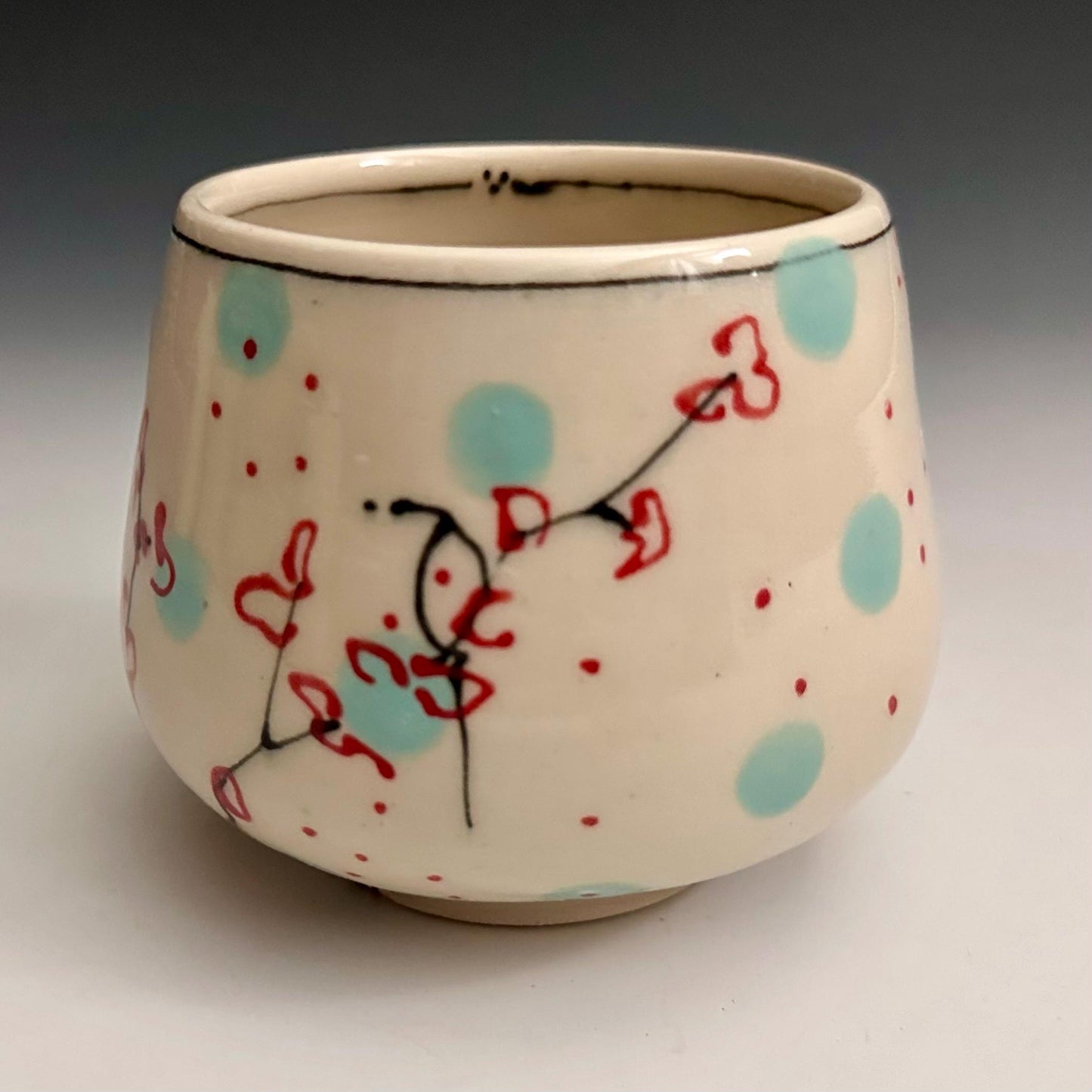 Cherry Blossom Yunomi Handleless Mug Wine Glass Red Flowers NO310