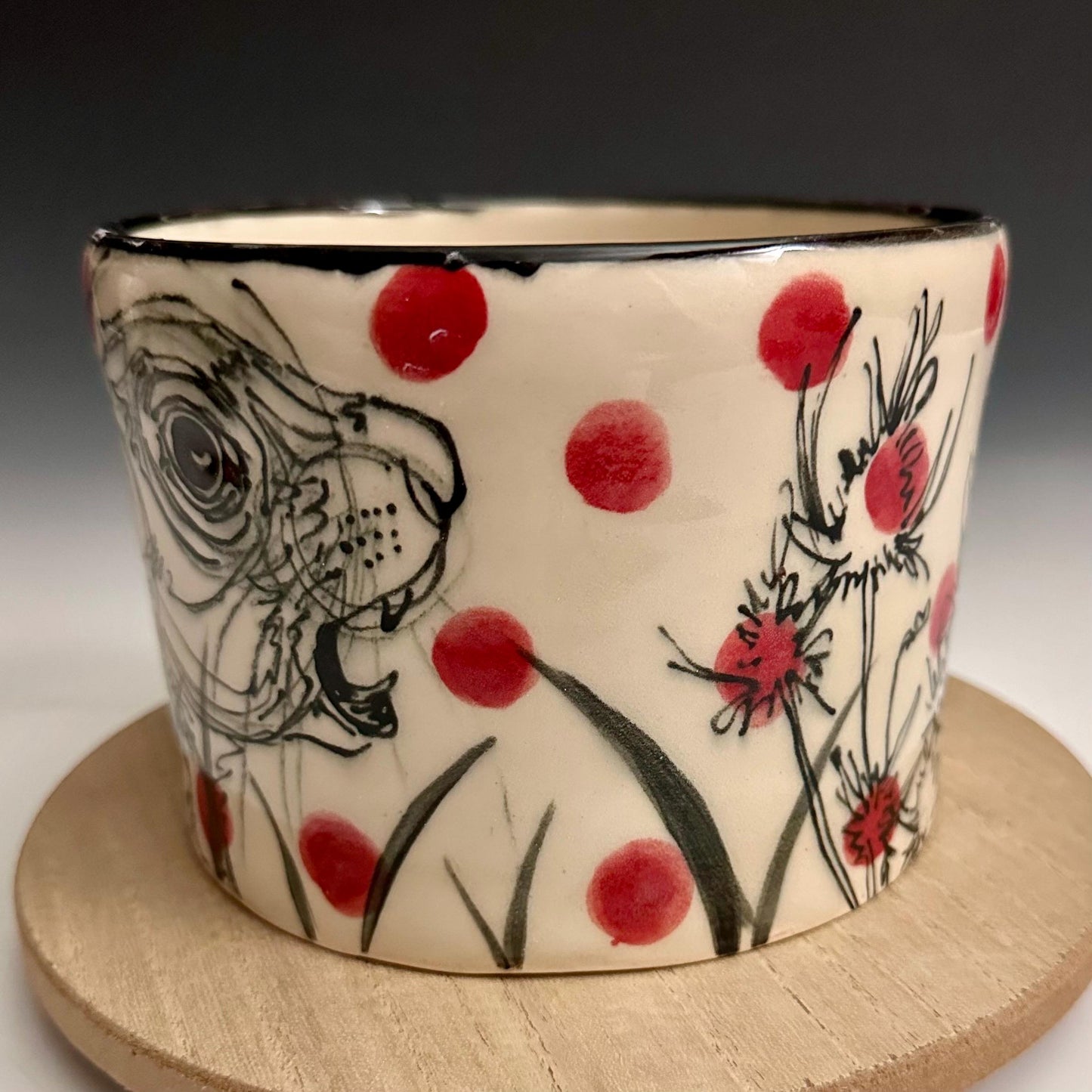 Pottery Planter Bunny in the Grass and Pink Dots Handmade Planter Pot