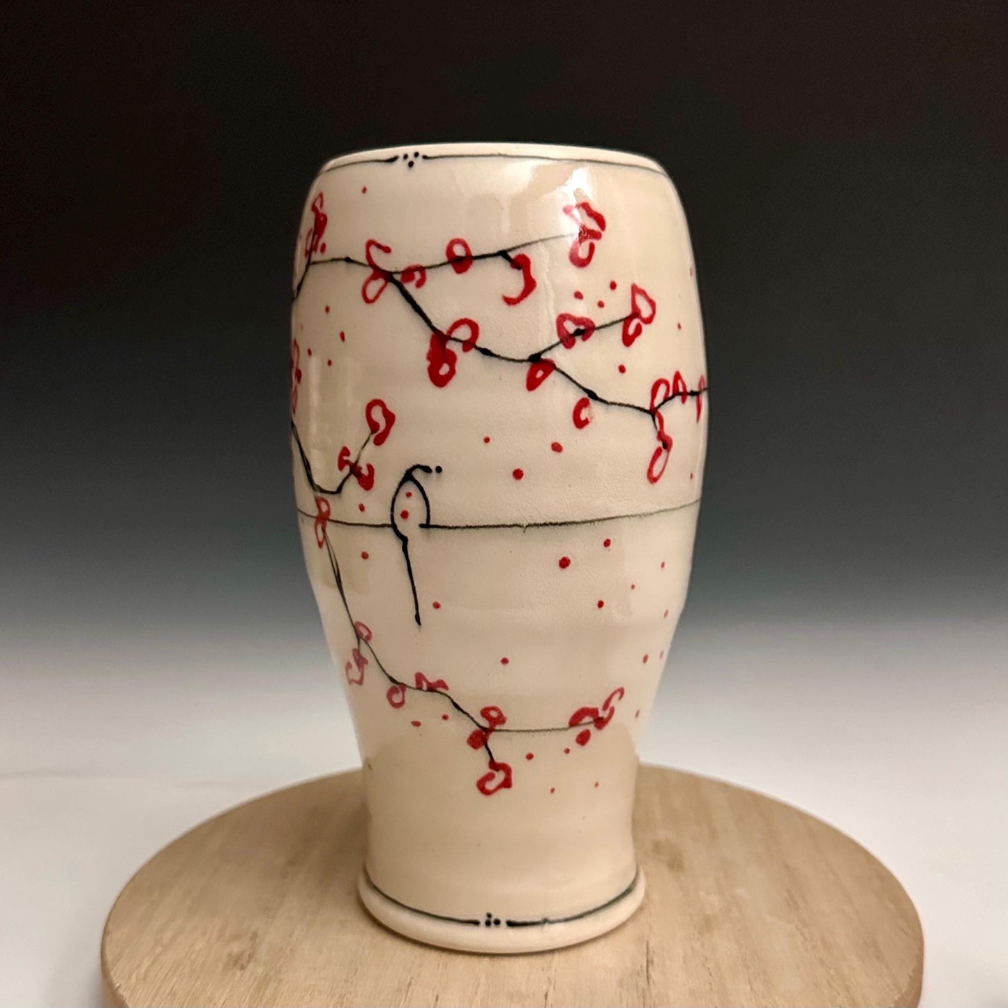 Cherry Blossom Pottery Glass Cup Bird on a Wire NO318