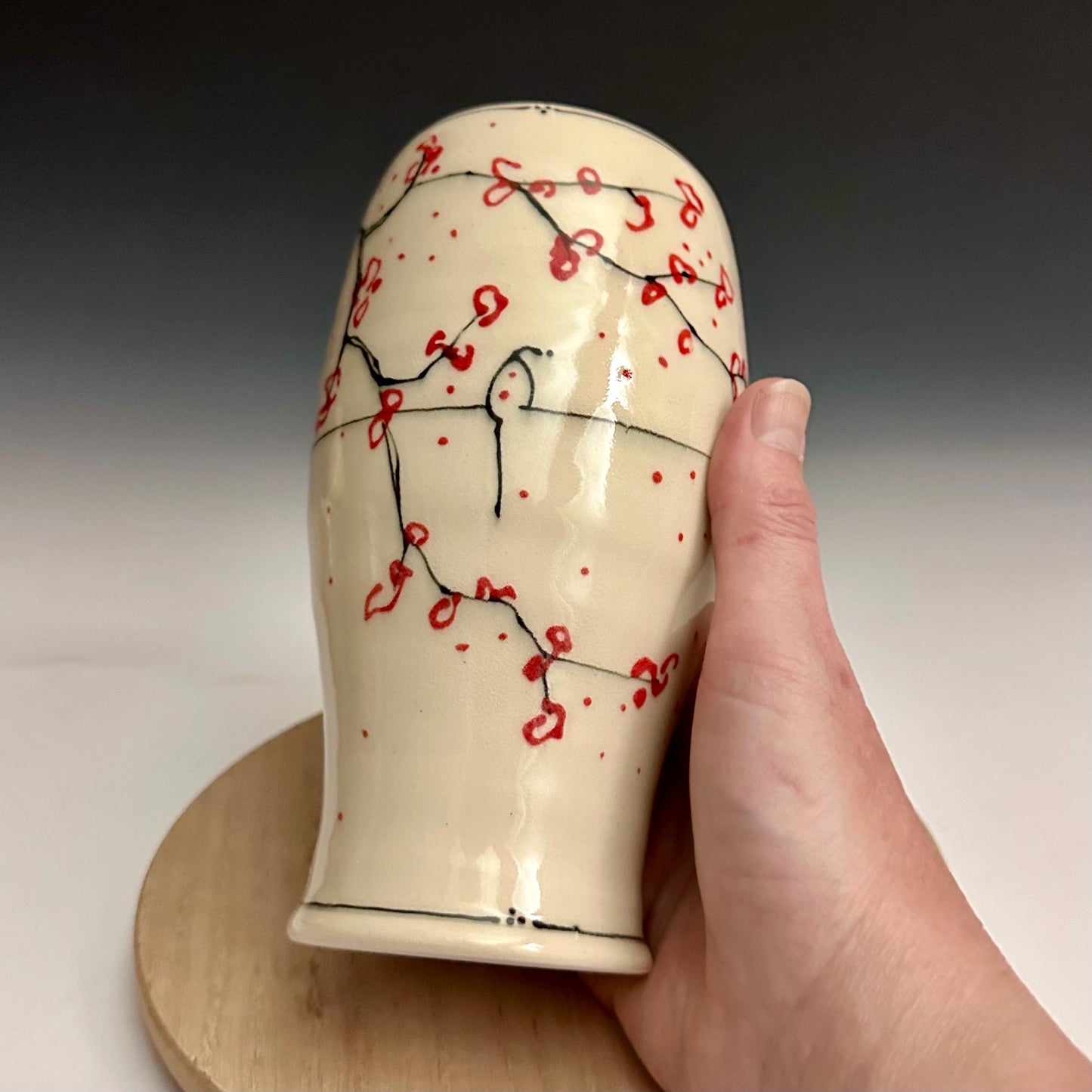 Cherry Blossom Pottery Glass Cup Bird on a Wire NO318