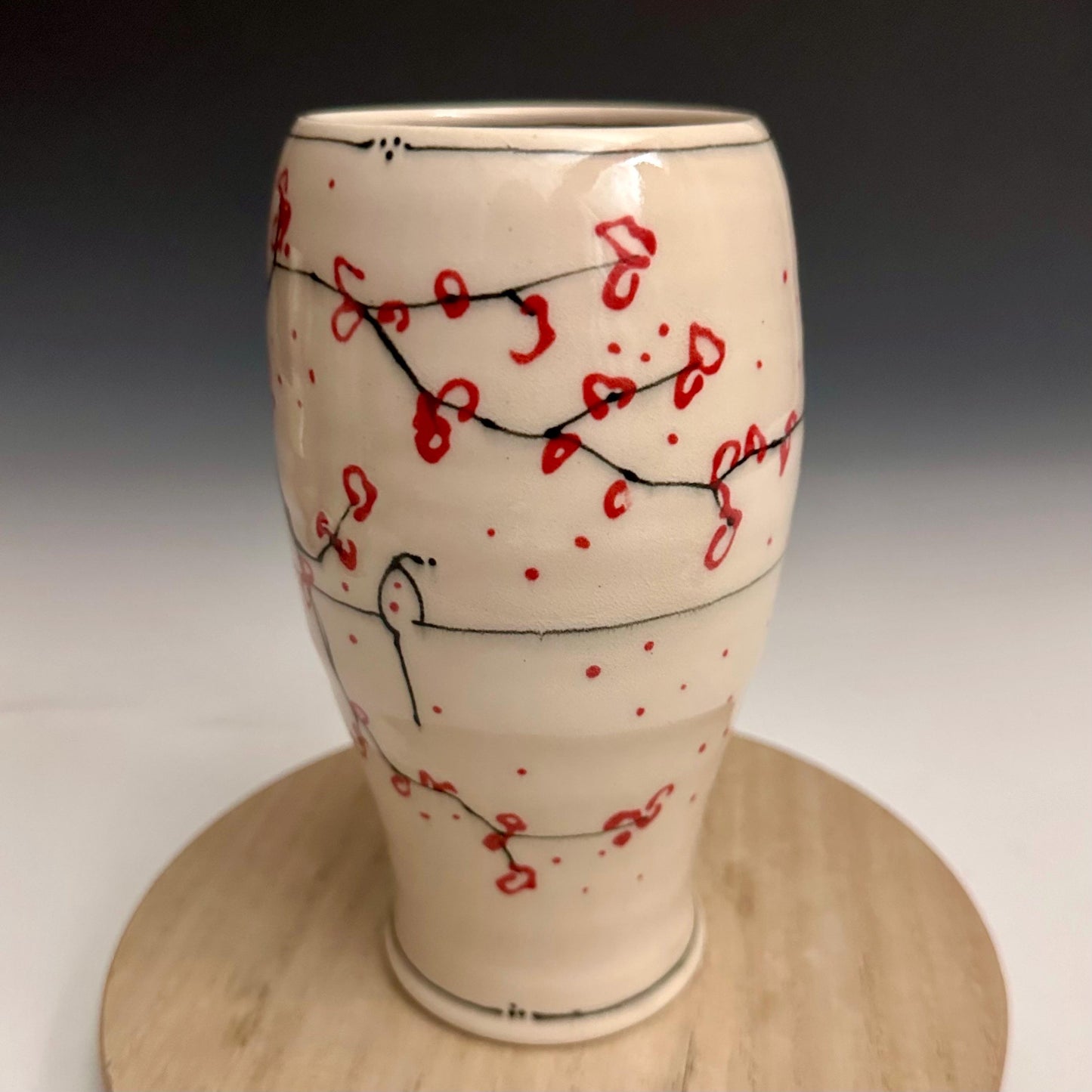 Cherry Blossom Pottery Glass Cup Bird on a Wire NO318