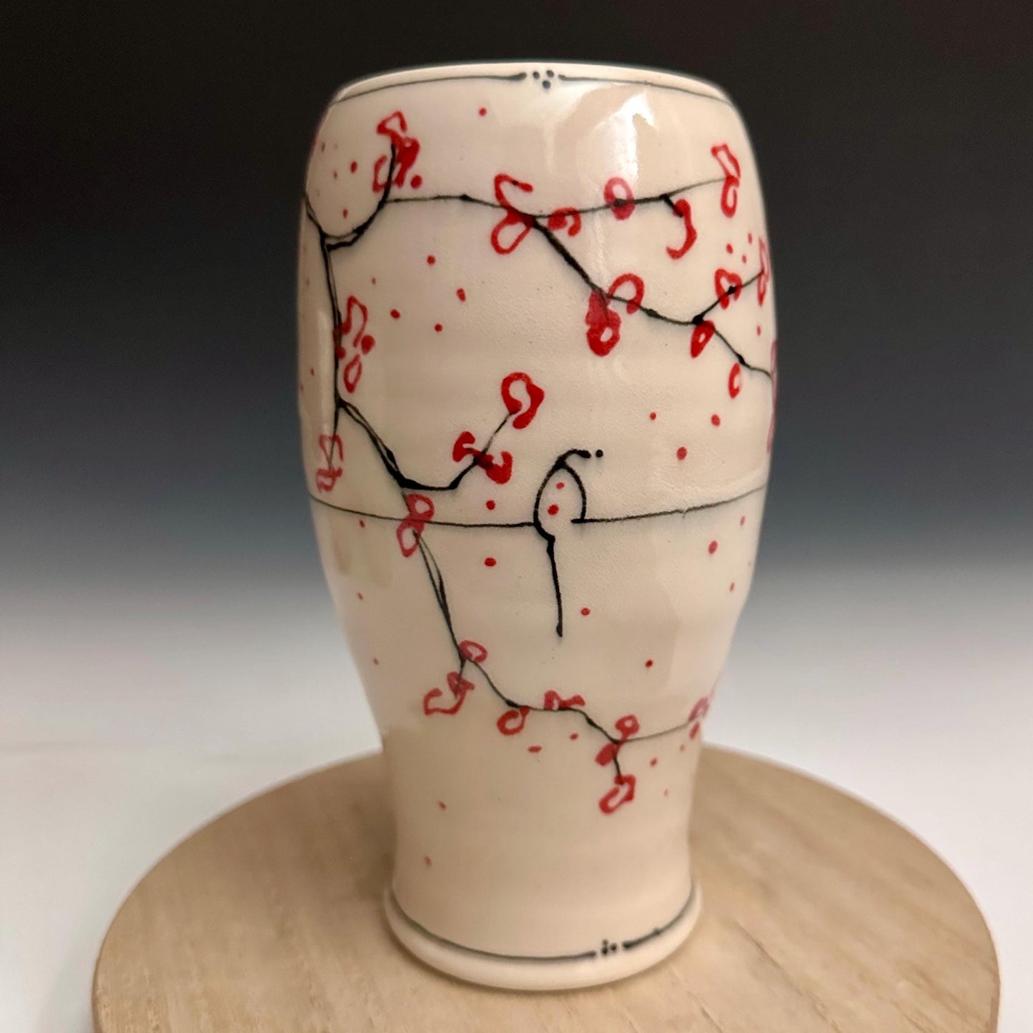 Cherry Blossom Pottery Glass Cup Bird on a Wire NO318