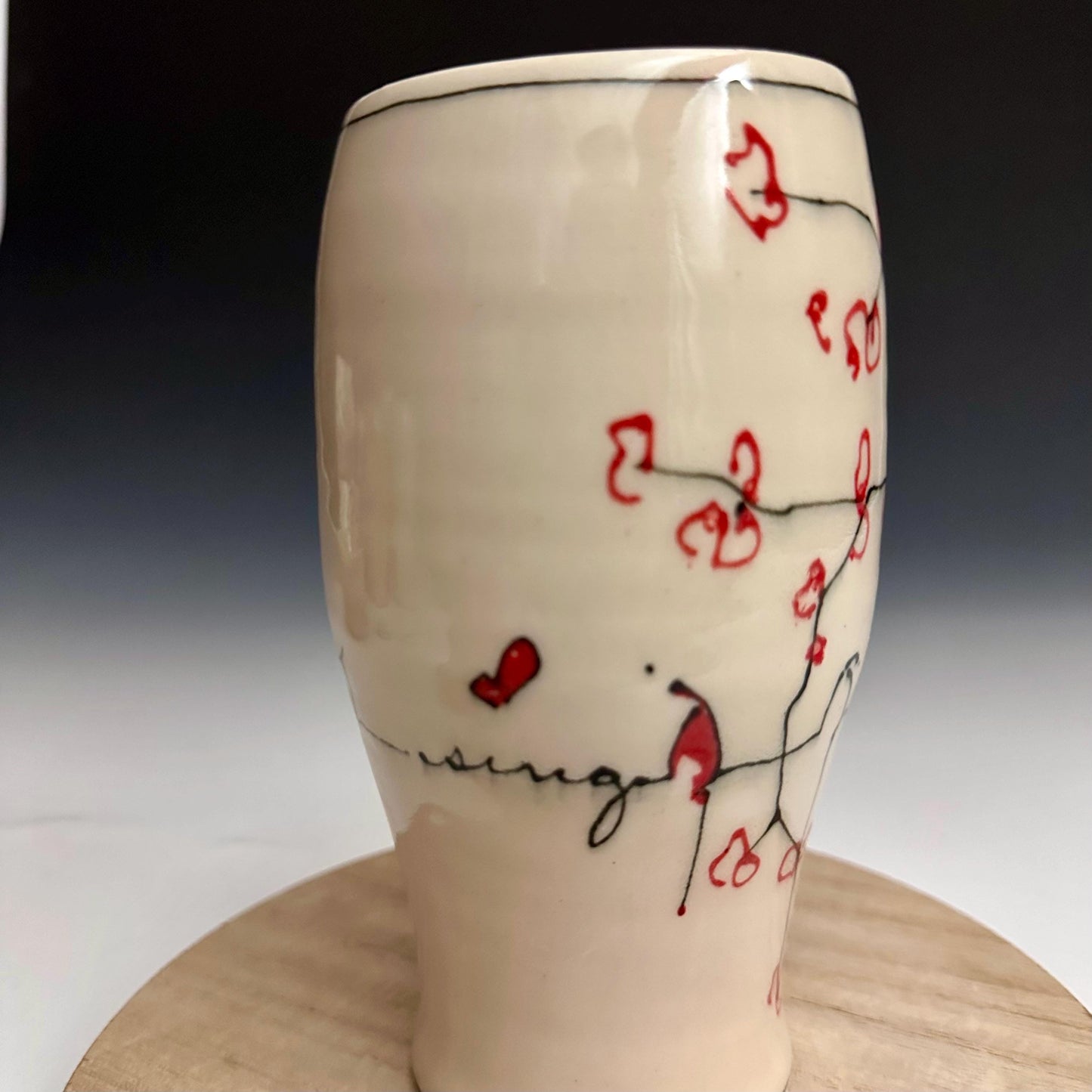 Cherry Blossom Pottery Glass Cup Bird on a Wire NO319
